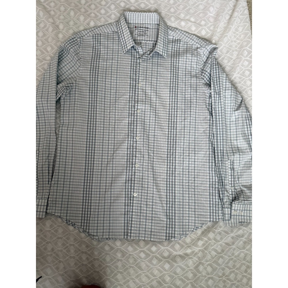 Calvin Klein Men's Plaid Dress Shirt Large L Extreme Slim Fit Cotton Blend
